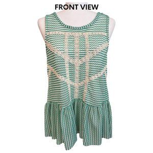 Free People Green and Cream Tank Top